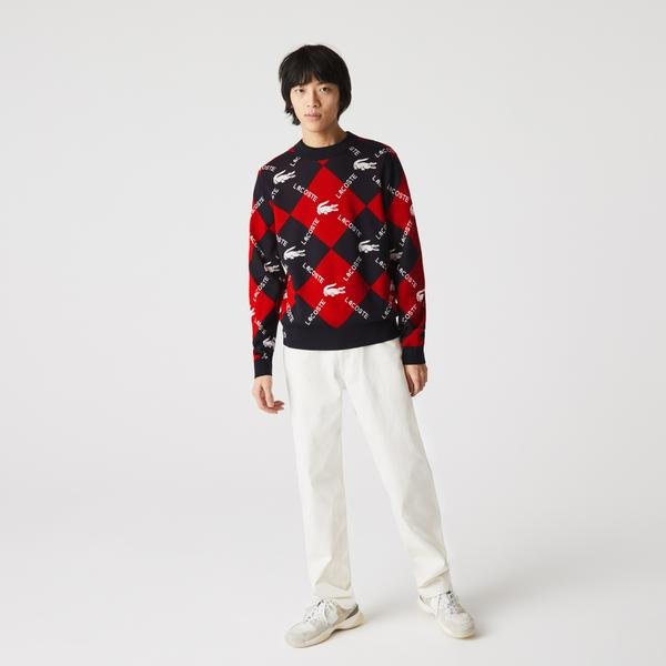 Lacoste Men?s Lacoste LIVE Monogram Patterned Jacquard Cotton Sweater