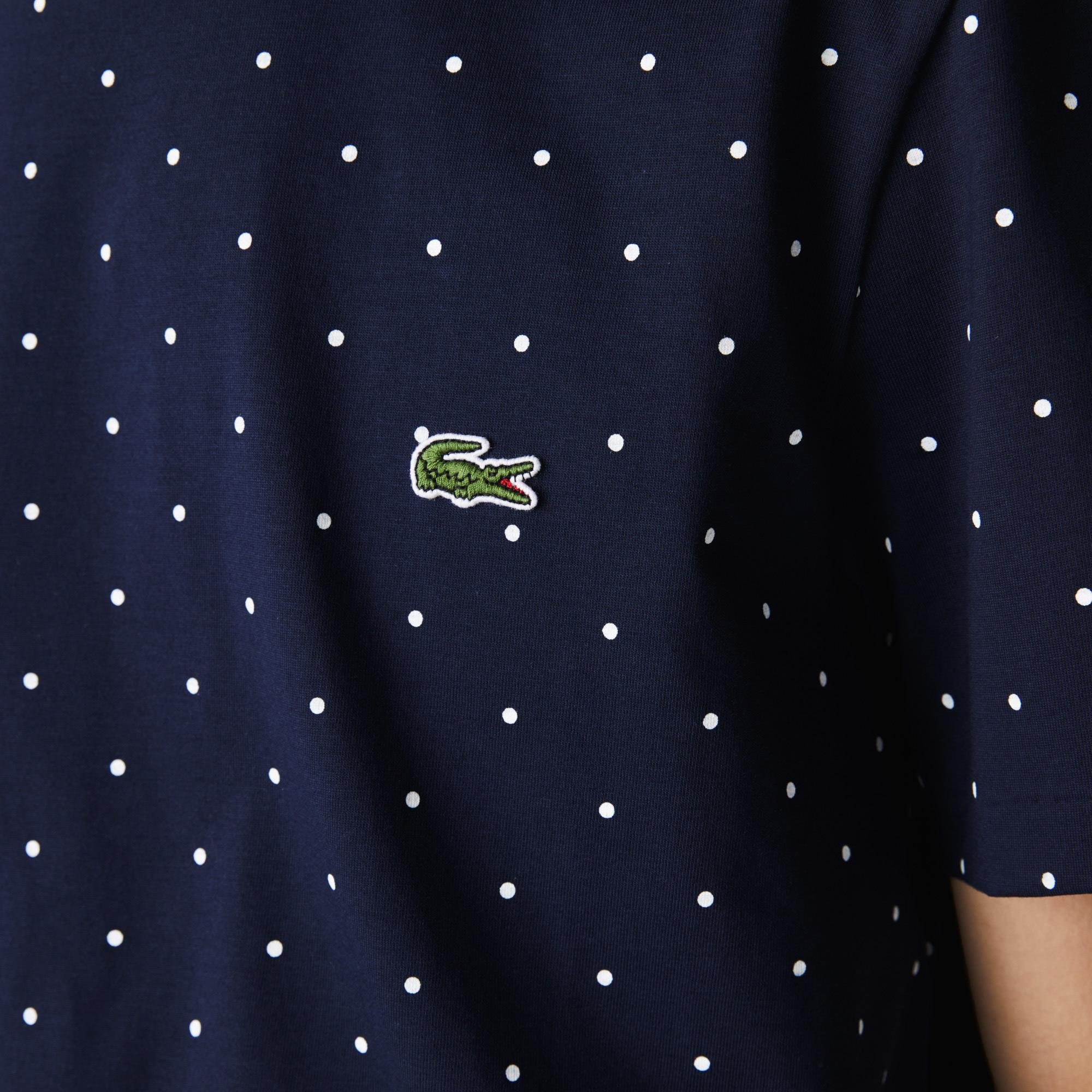 Lacoste Męski bawełniany T-shirt z nadrukowanym wzorem w kropki z okrągłym dekoltem