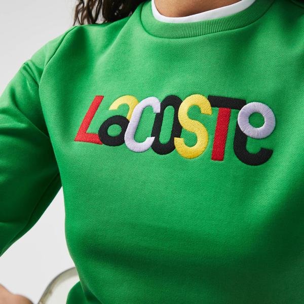 Lacoste Women’s Crew Neck Colored Embroidery Fleece Sweatshirt