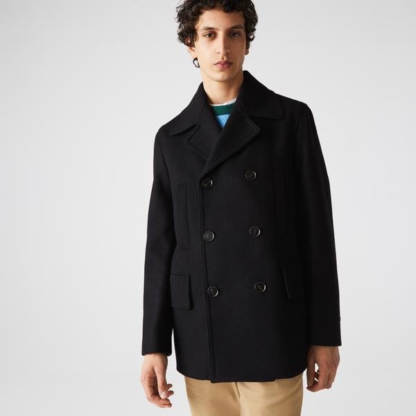Lacoste Men's Double-Breasted Wool Blend Pea Coat