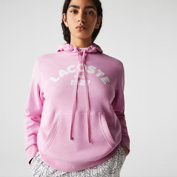 Lacoste Women’s Loose Fit Hooded Print Fleece Sweatshirt