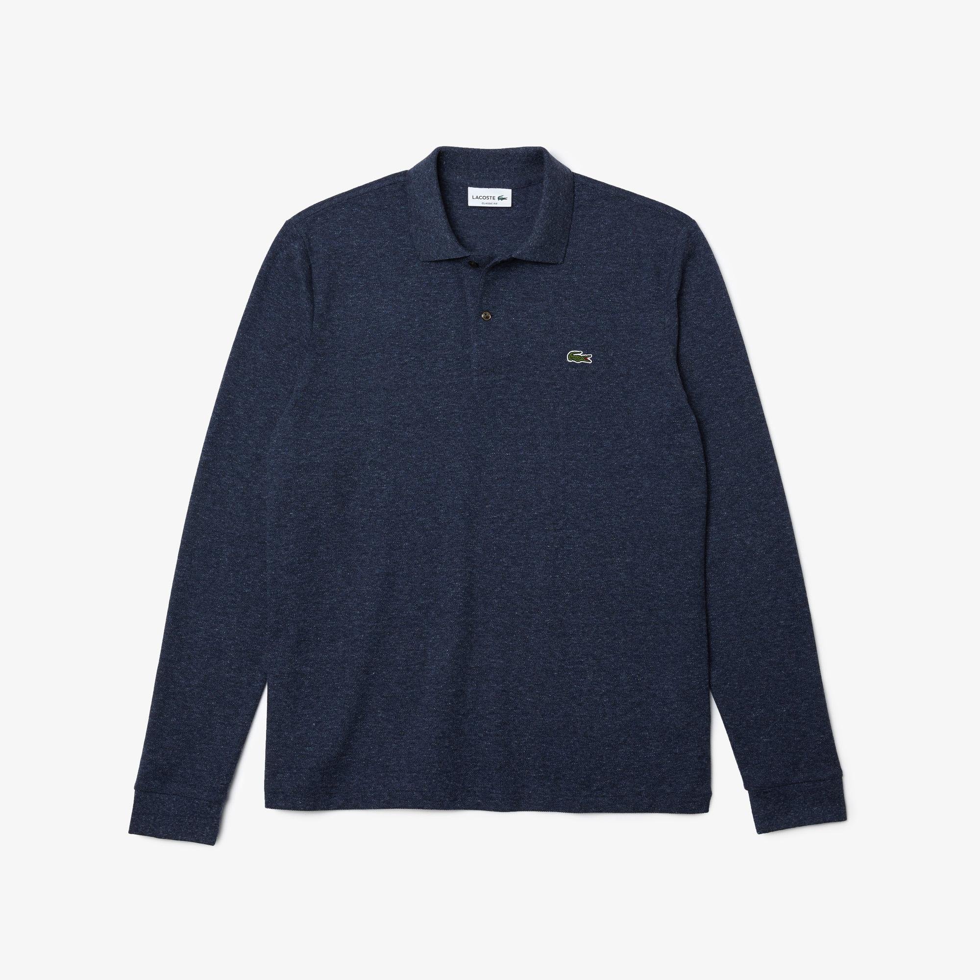 Lacoste Classic Fit Long-Sleeve Polo Shirt in Marl Petit Piqué