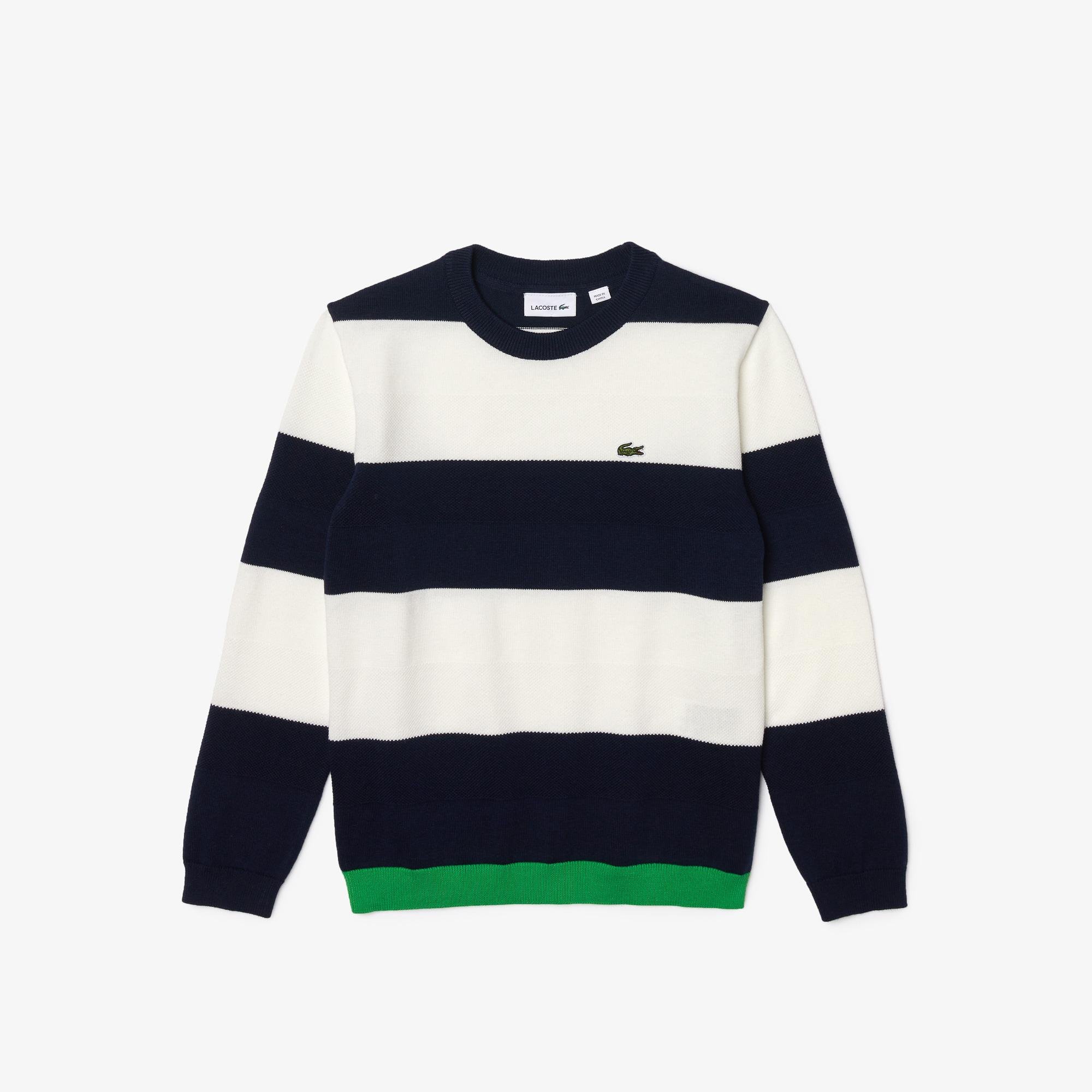 Lacoste Boys’ Crew Neck Striped Cotton Blend Sweater