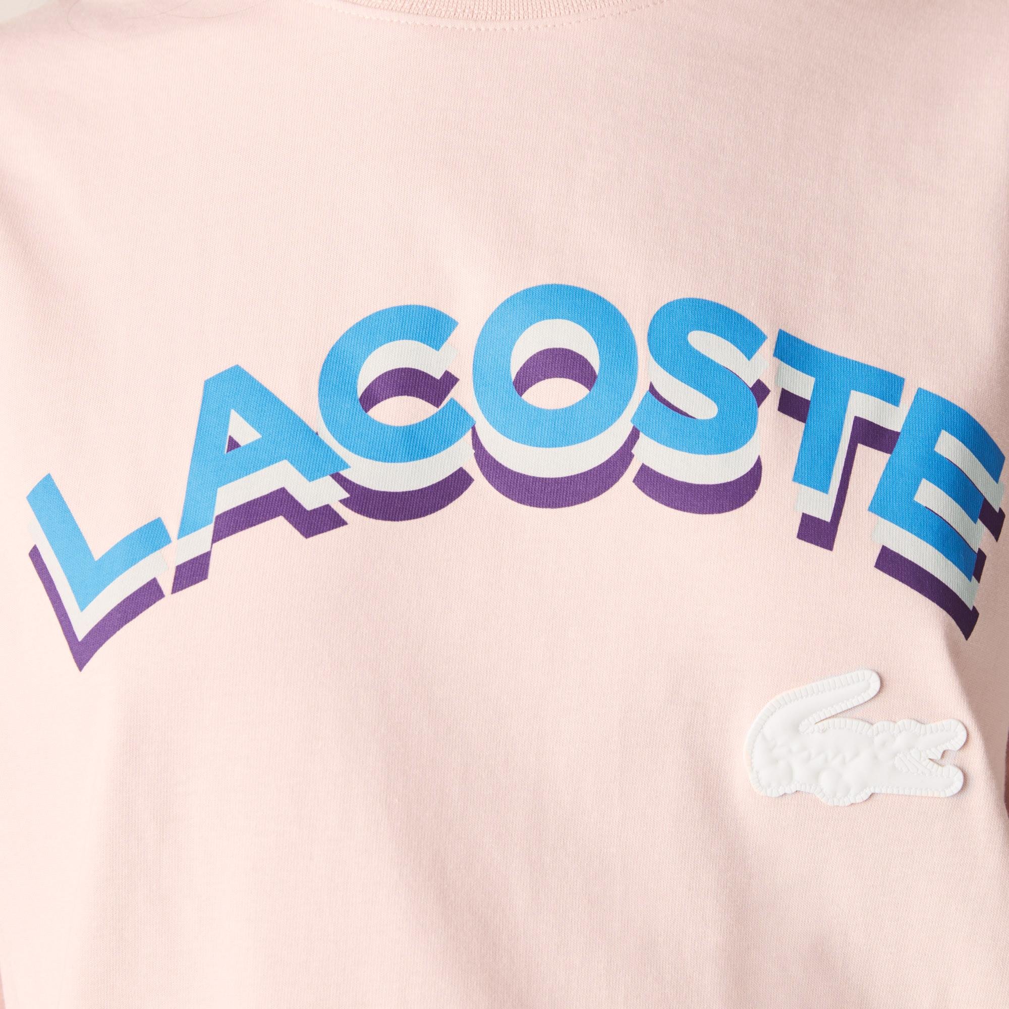 Lacoste L!ve Unisex Loose Fit Bisiklet Yaka Baskılı Açık Pembe T-Shirt