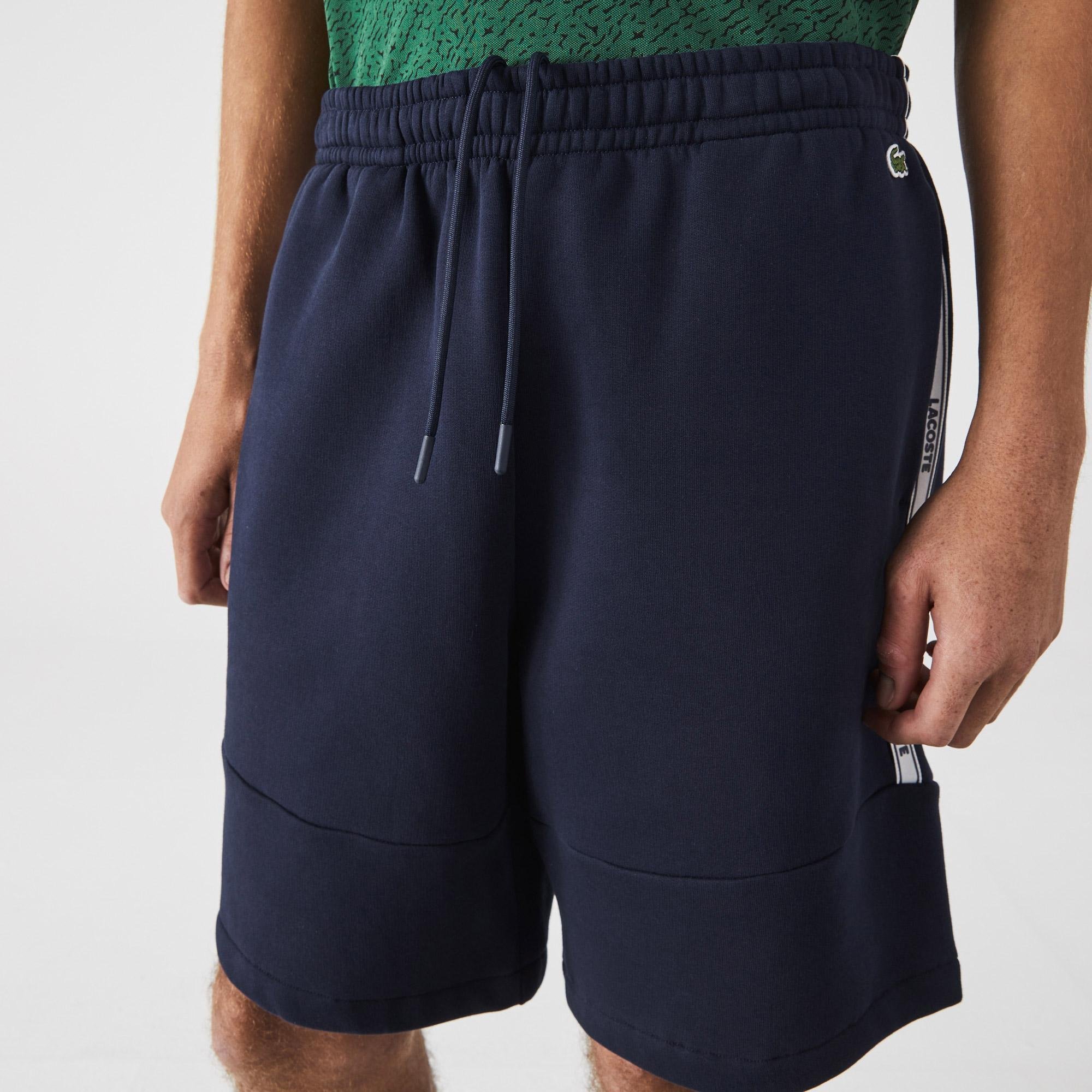 Lacoste Férfi márkás csíkos pamutkeverék flíz rövidnadrág