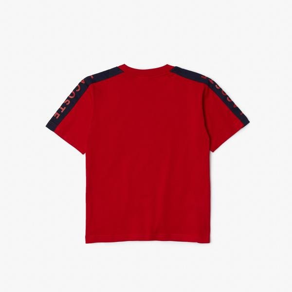 Lacoste Chlapčenské Bavlnené tričko  s nápisom a bez goliera