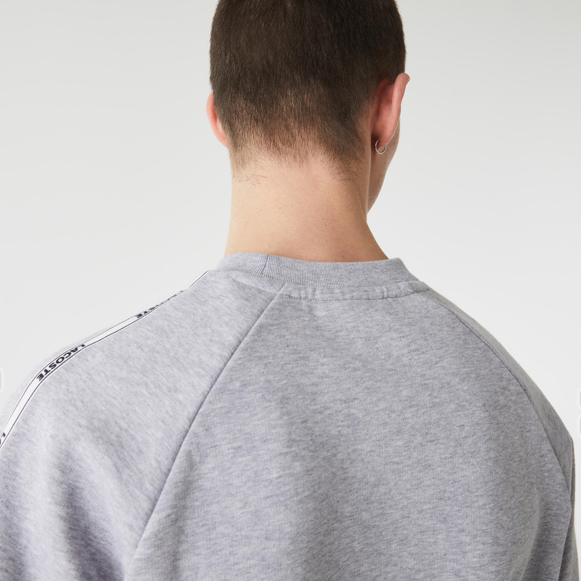 Lacoste Férfi márkás csíkos kerek nyakú pamut flíz pulóver