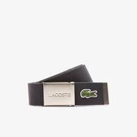 Men's Made in France Lacoste Engraved Buckle Woven Fabric BeltJ37