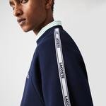 Lacoste Férfi márkás csíkos kerek nyakú pamut flíz pulóver