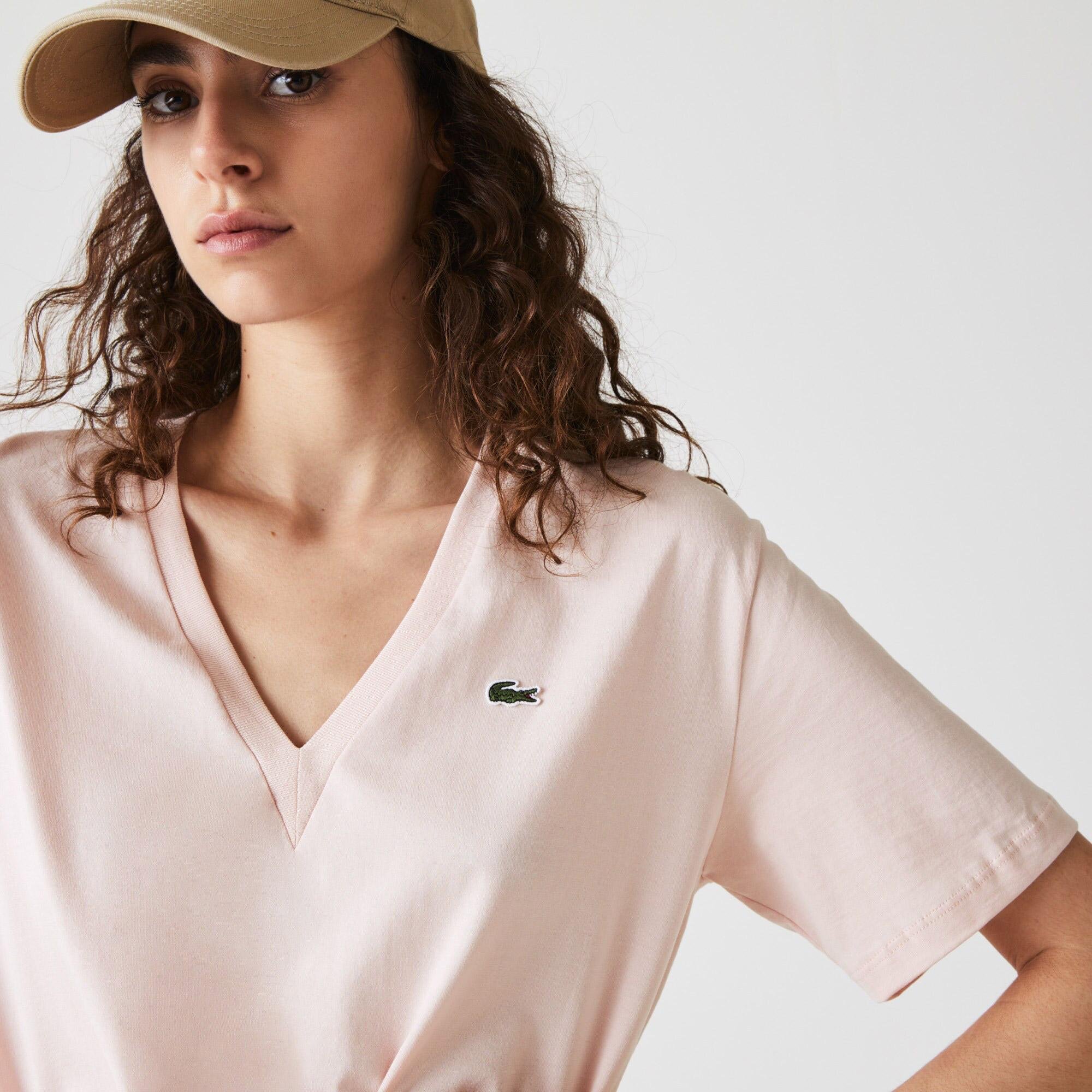 Lacoste Dámské Tričko Z Bavlny Premium S Výstřihem Ve Tvaru V