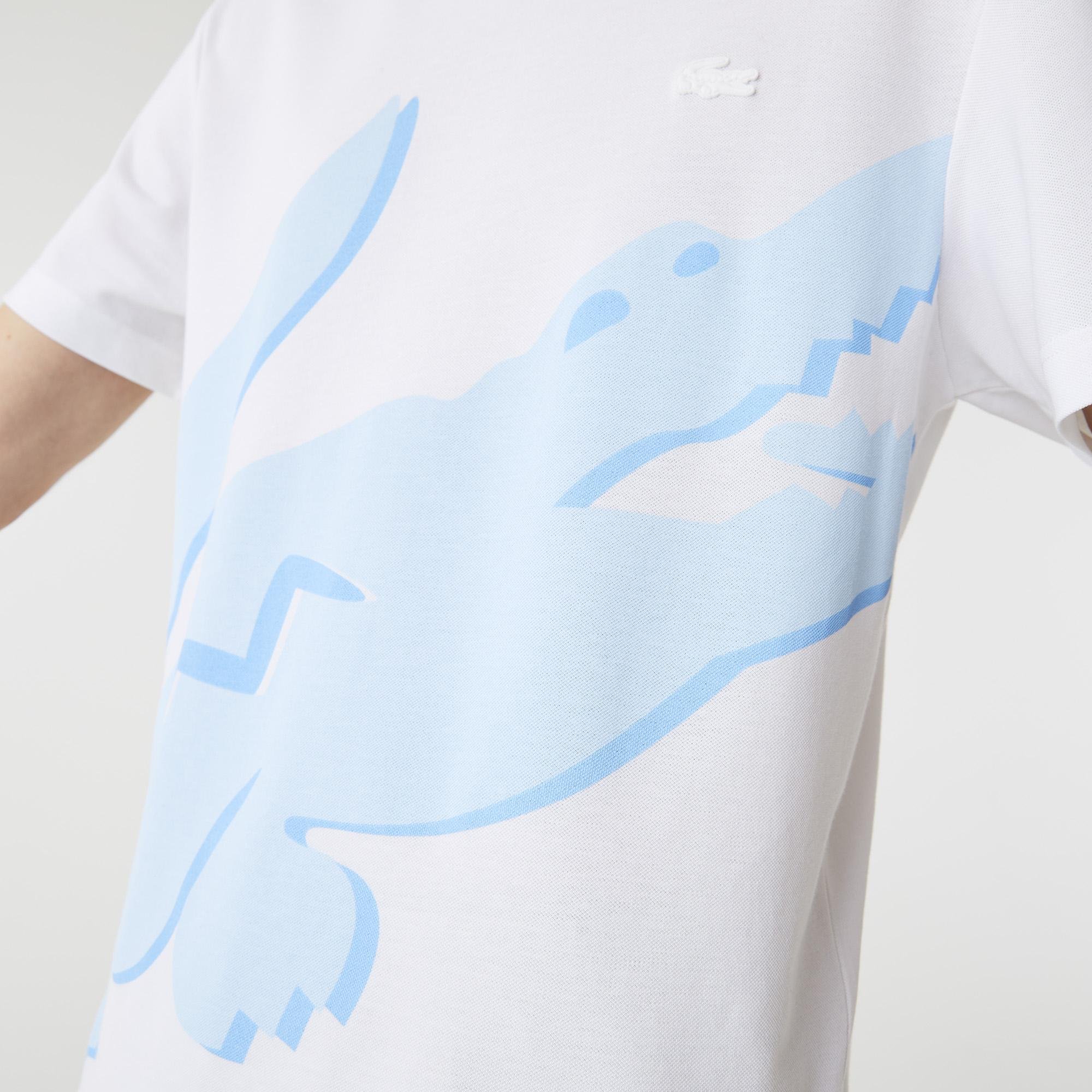 Lacoste Pánské tričko z organické bavlny s potiskem krokodýla a výstřihem ke krku