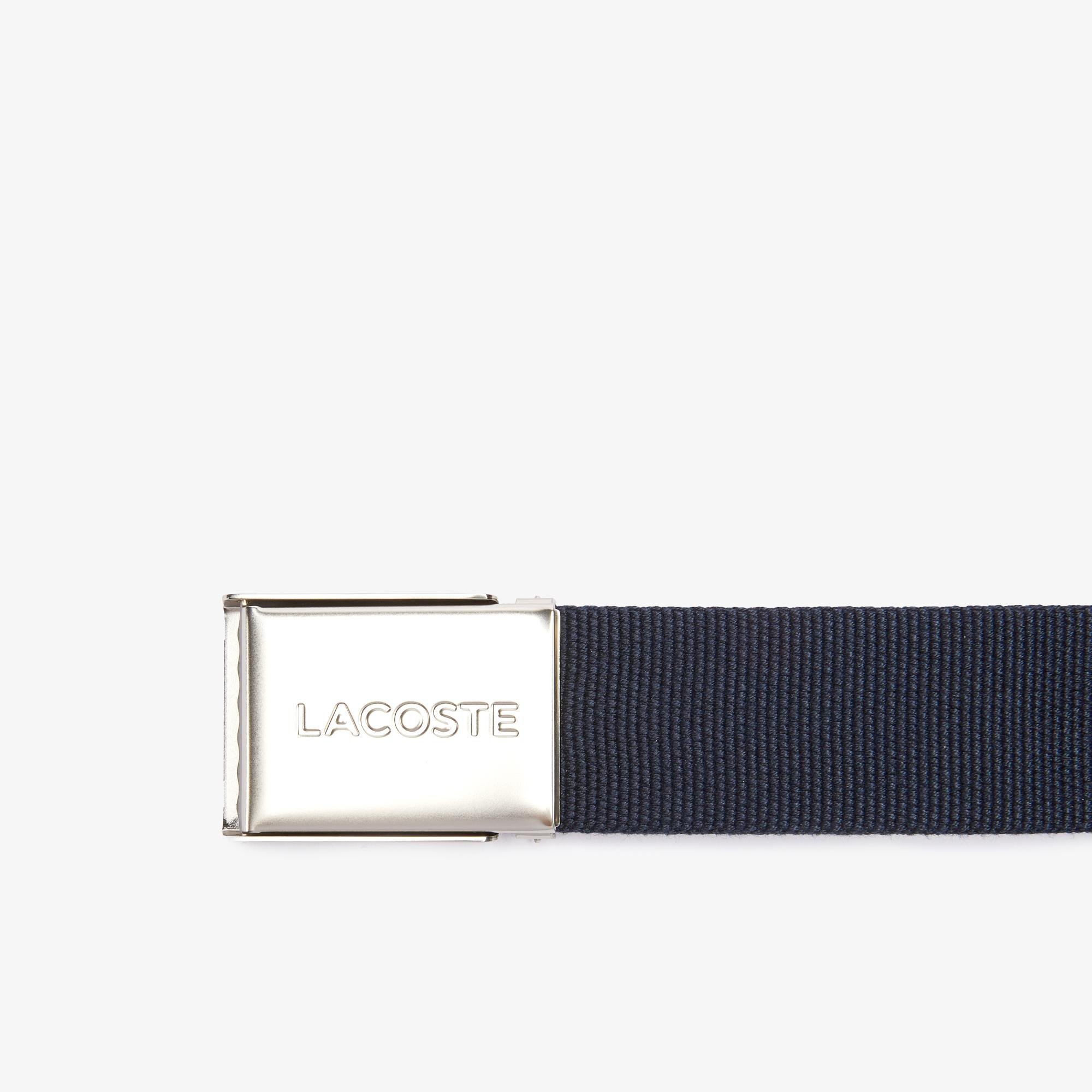 Lacoste Men's Made İn France Lacoste Engraved Buckle Woven Fabric Belt