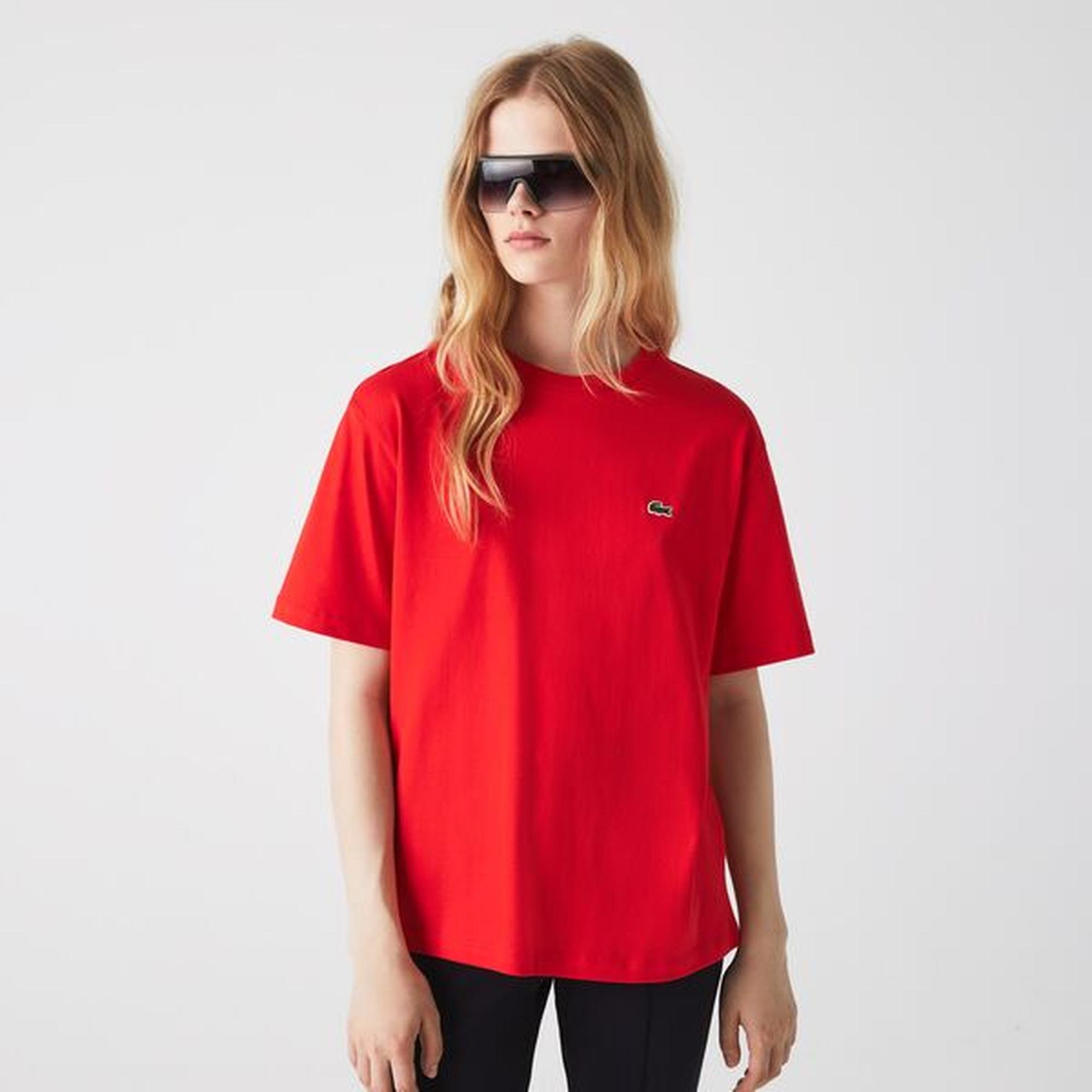 Lacoste dámské tričko s přiléhavým oválným výstřihem z bavlny Premium