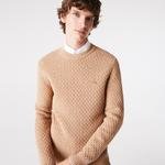 Lacoste pánský pletený vlněný svetr běžného střihu s copánkovým vzorem