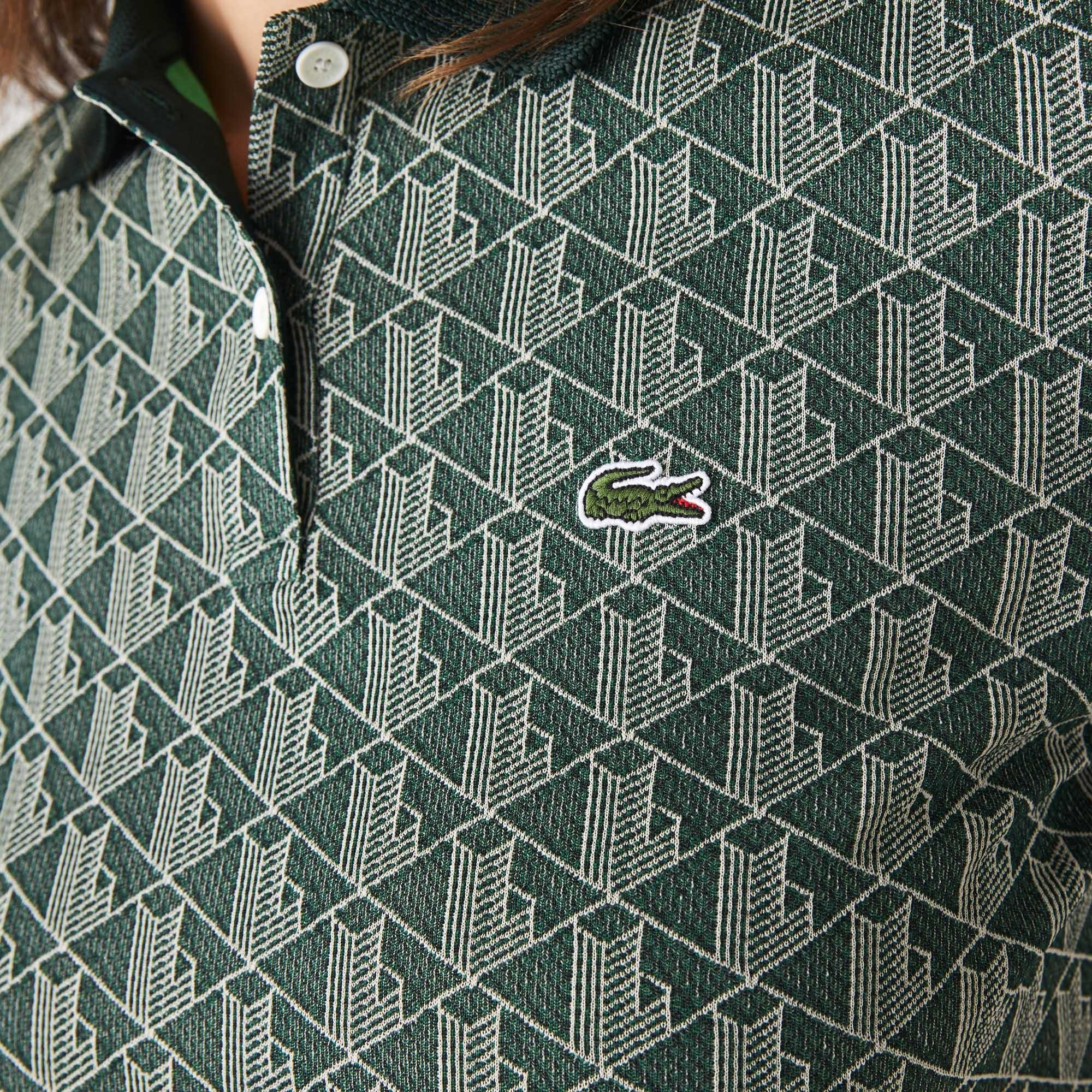 Lacoste damska koszulka polo z nadrukiem monogramu i kołnierzykiem w kontrastowym kolorze Regular Fit