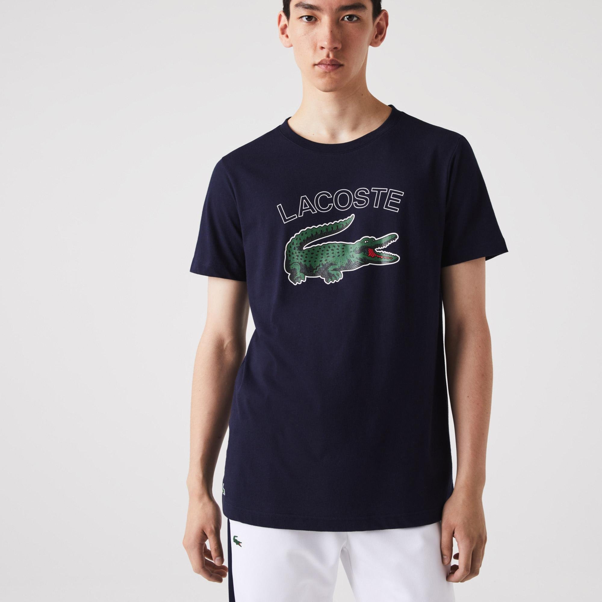 Lacoste męski T-shirt z dżerseju z nadrukiem z logo krokodyla SPORT