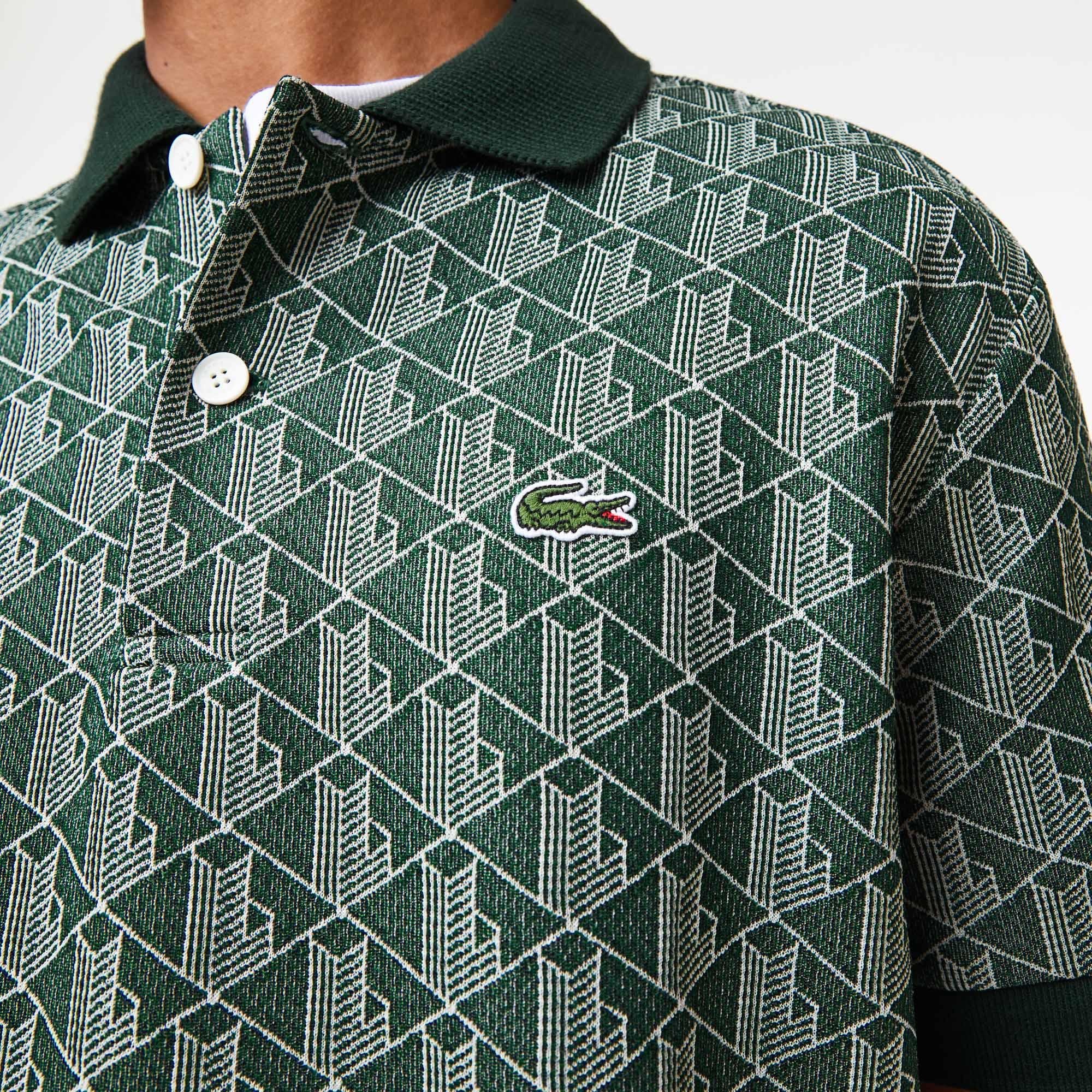 Lacoste Men's Classic Fit Monogram Print Contrast Collar Polo Shirt