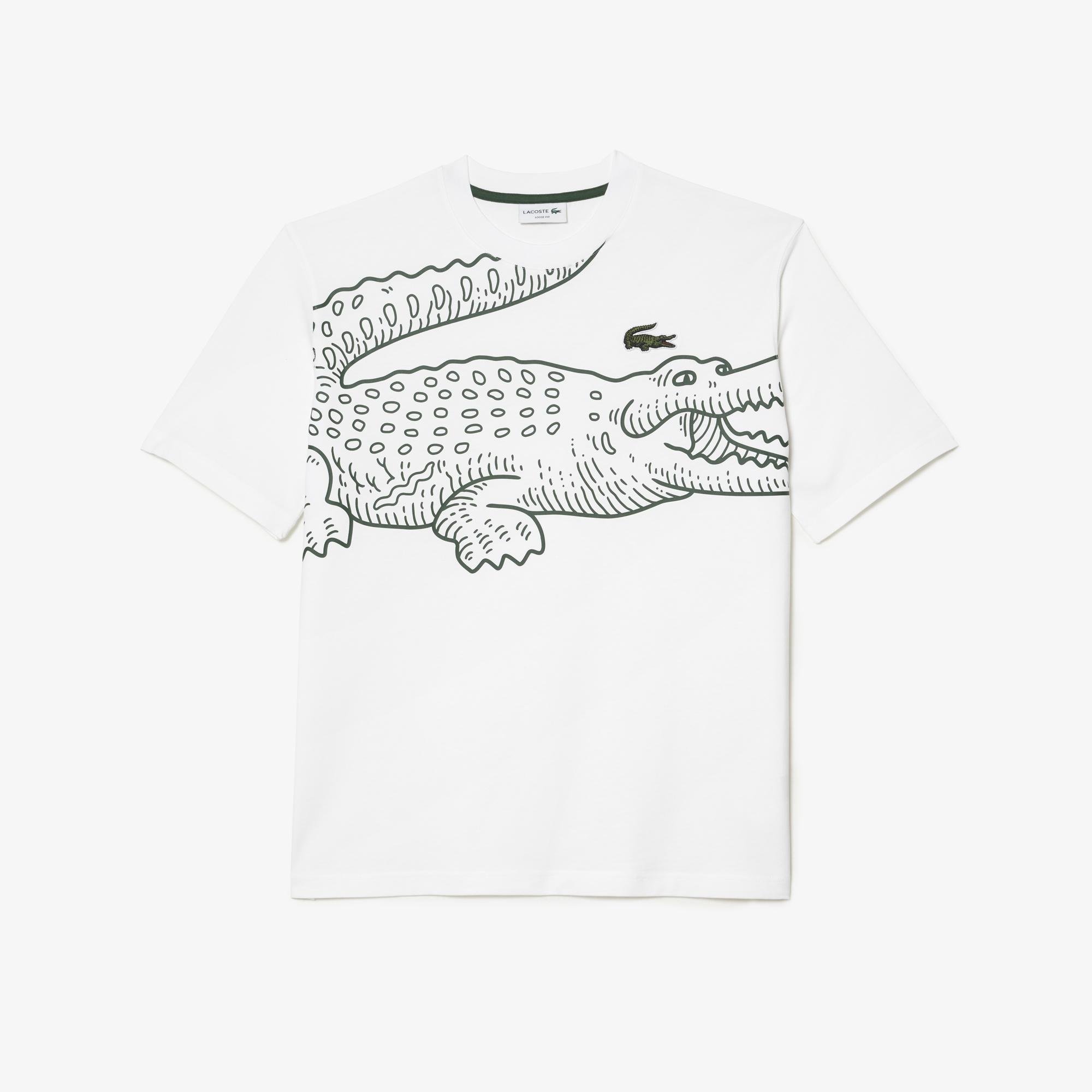 Lacoste męski T-shirt z nadrukiem z logo krokodyla i okrągłym dekoltem Loose Fit