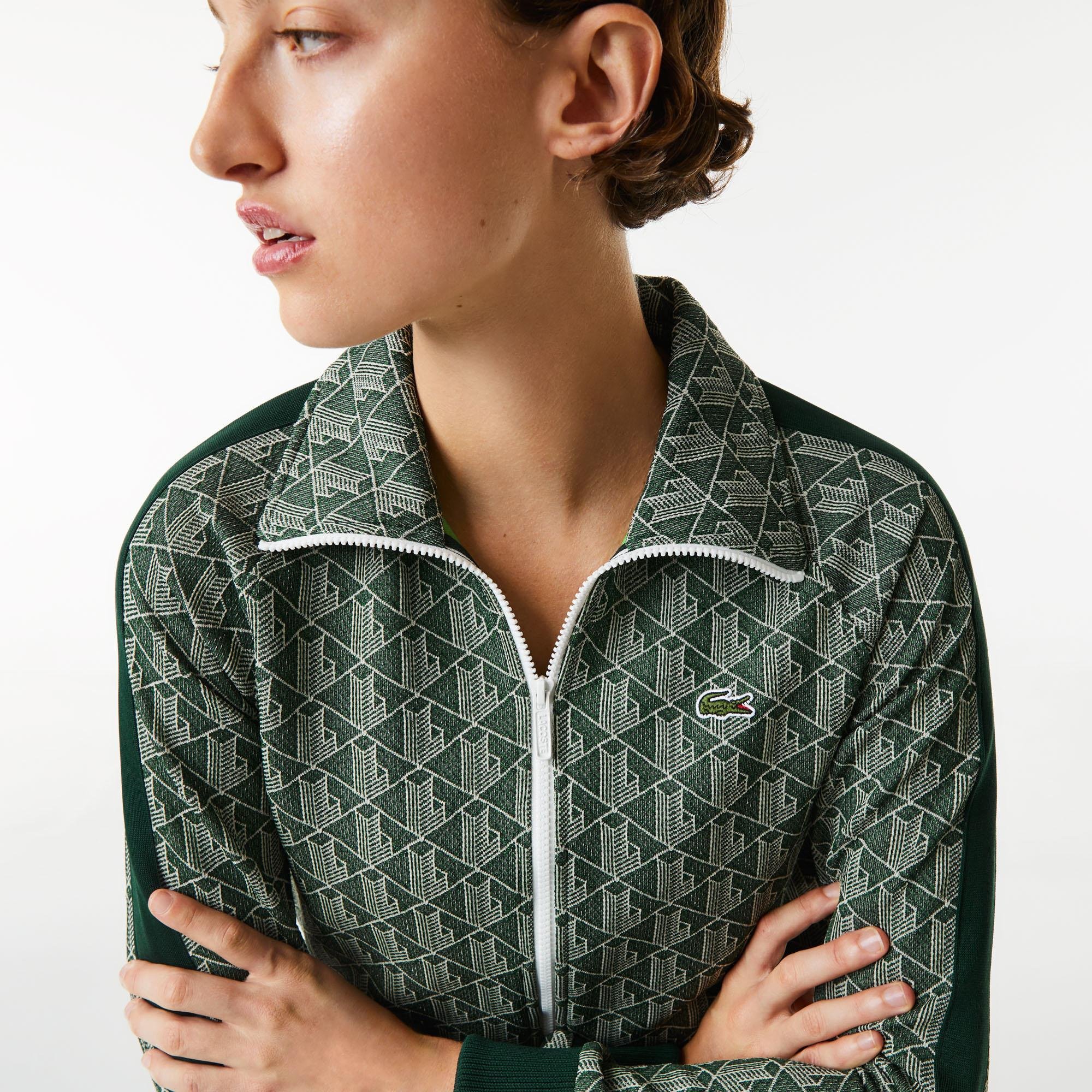 Lacoste damska bluza z nadrukiem monogramu i zamkiem błyskawicznym Regular Fit