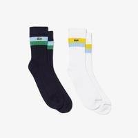 Lacoste Unisex High-Cut Striped Ribbed Cotton Socks Two-PackW9I