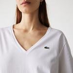 Lacoste Women’s V-neck Loose Fit Cotton T-shirt