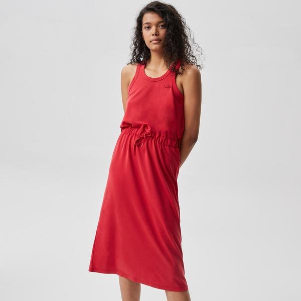 Lacoste Kadın Loose Fit Kolsuz V Yaka Kırmızı Elbise