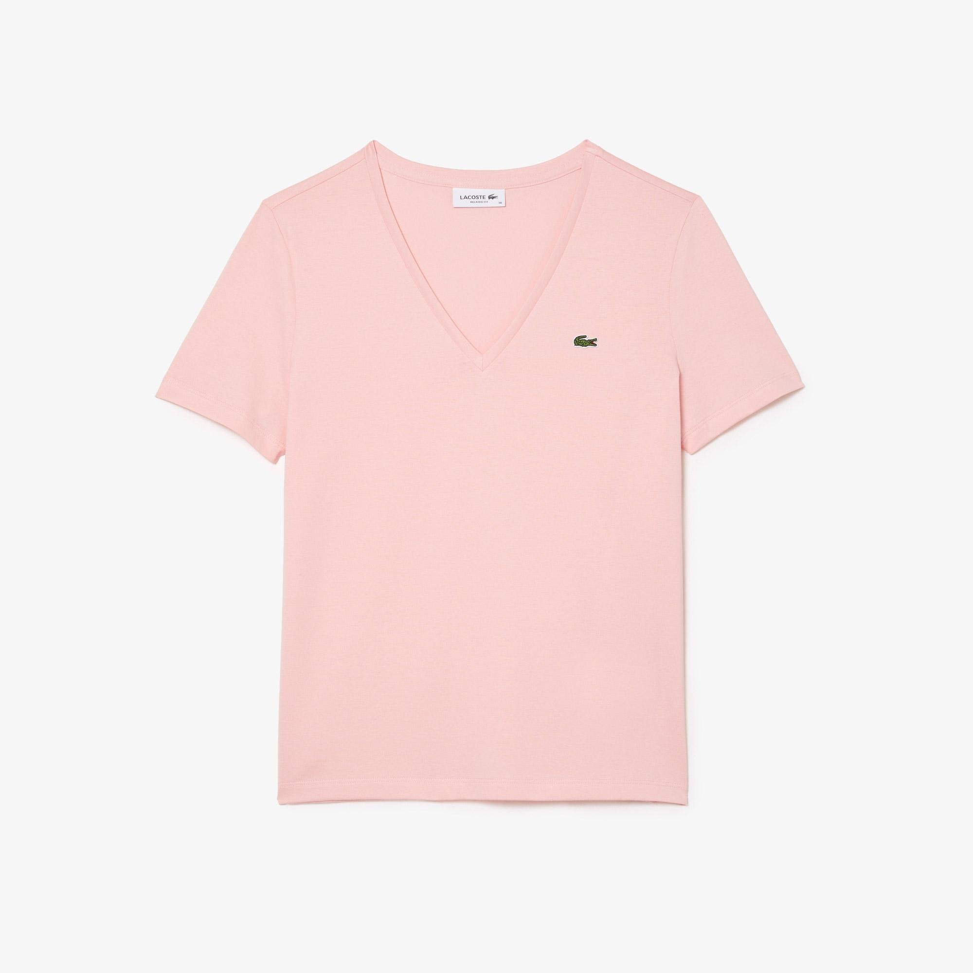 Lacoste Women’s V-Neck Loose Fit Cotton T-Shirt
