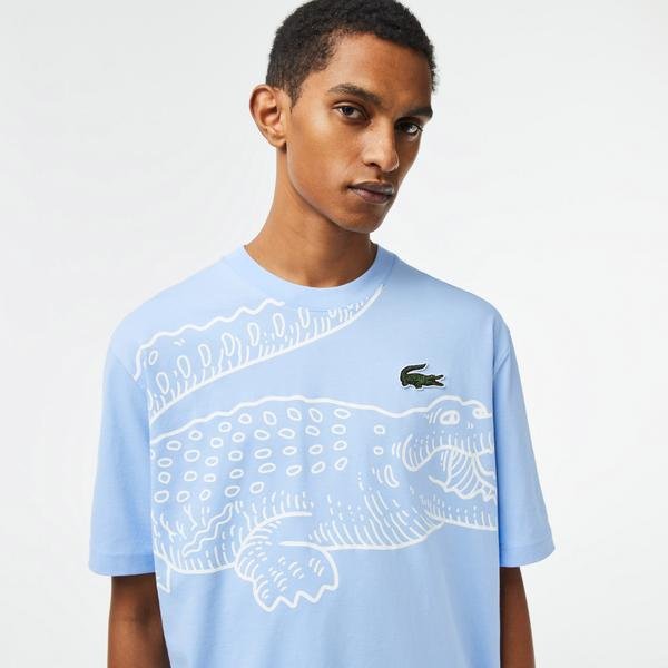 Lacoste Men’s Round Neck Loose Fit Crocodile Print T-shirt