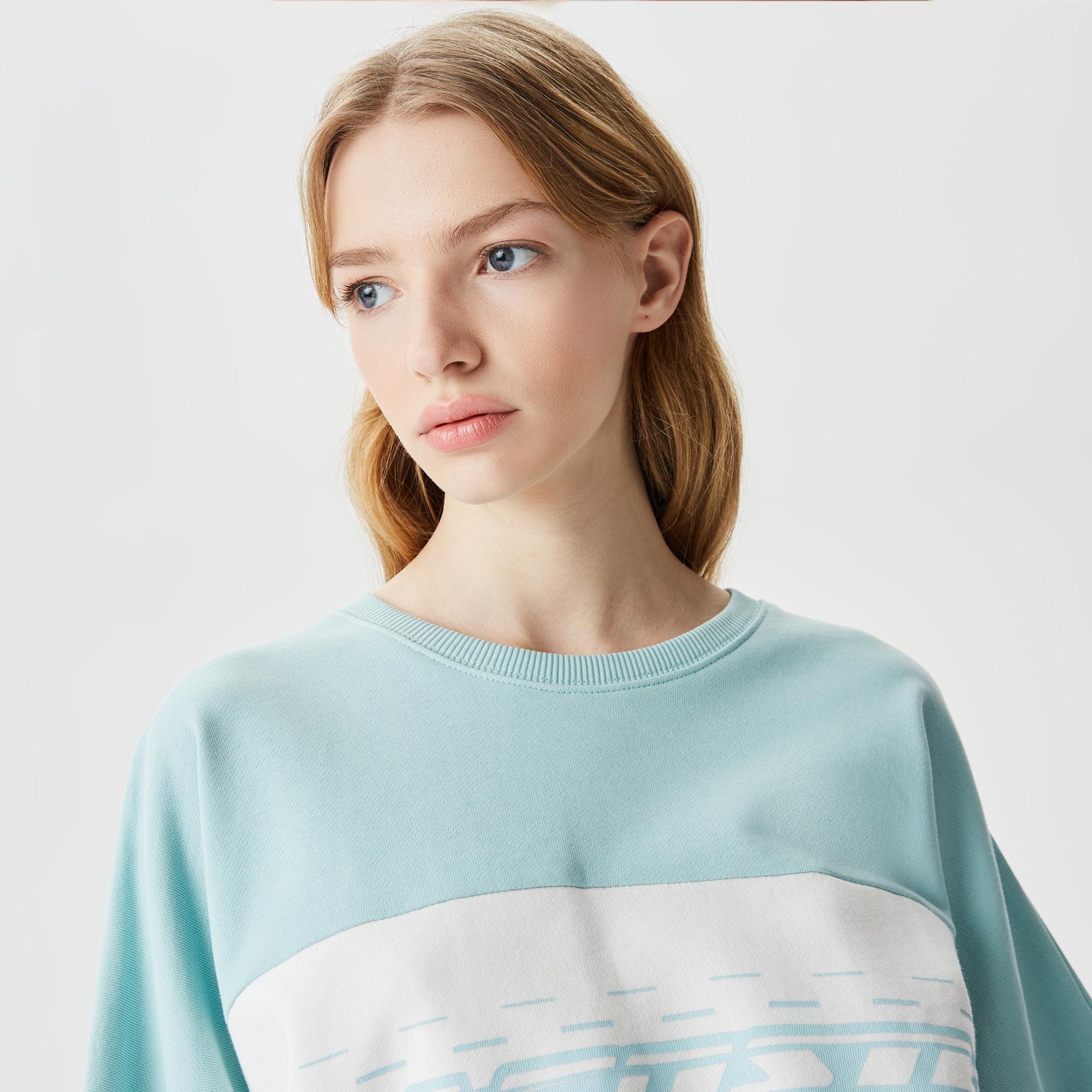 Lacoste Women's Crop Fit Crew Neck Color Blocked Sweatshirt