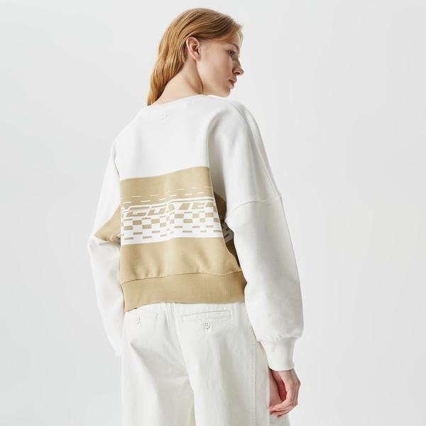 Lacoste Women's Crop Fit Crew Neck Color Blocked Sweatshirt