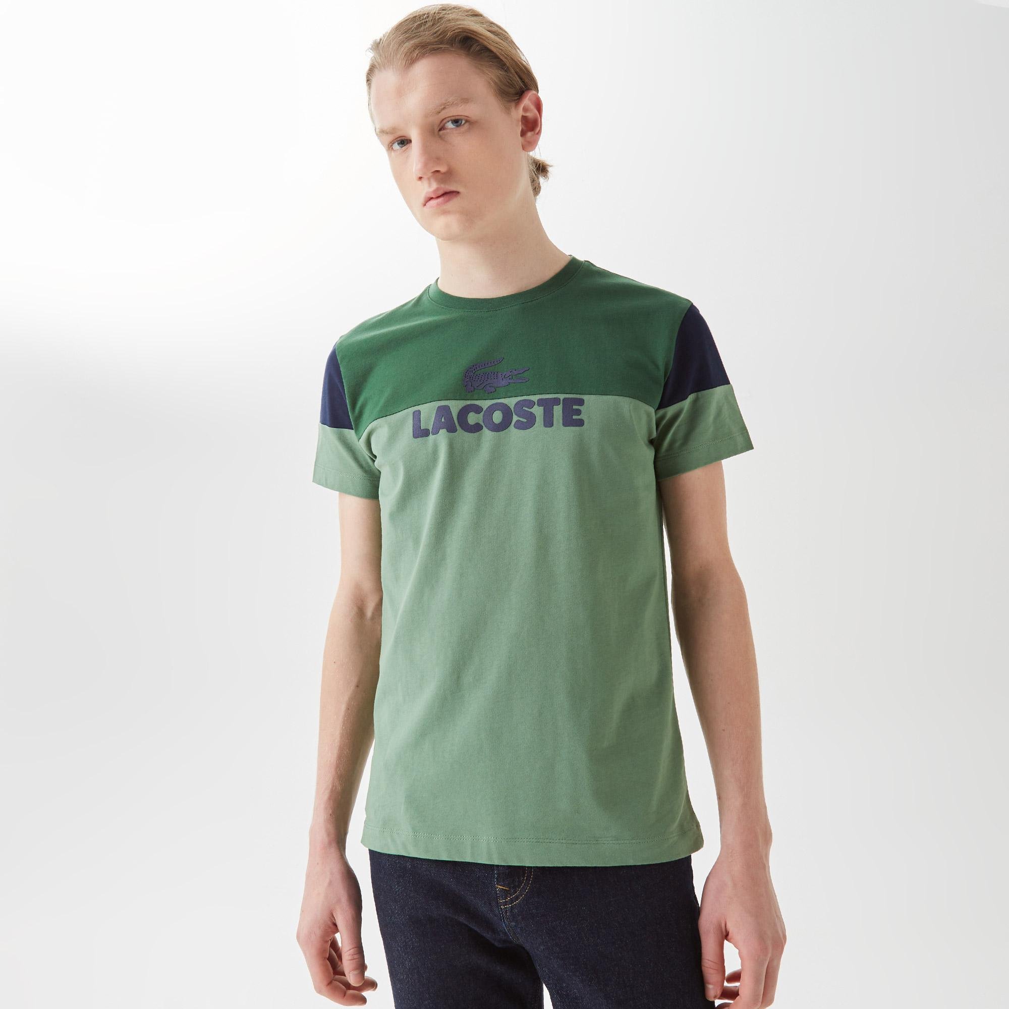 Lacoste Erkek Slim Fit Bisiklet Yaka Renk Bloklu Yeşil T-Shirt. 3