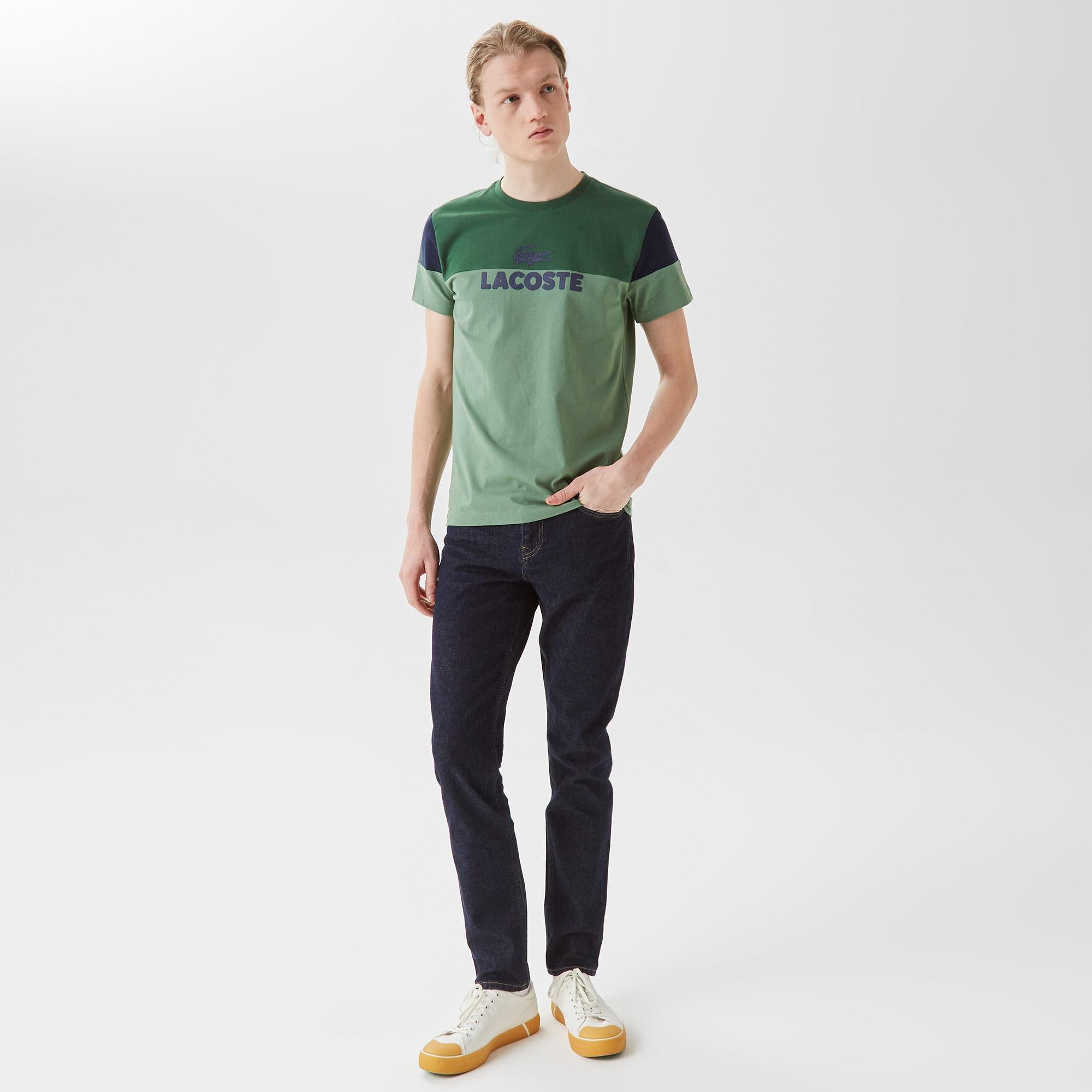 Lacoste Erkek Slim Fit Bisiklet Yaka Renk Bloklu Yeşil T-Shirt. 1