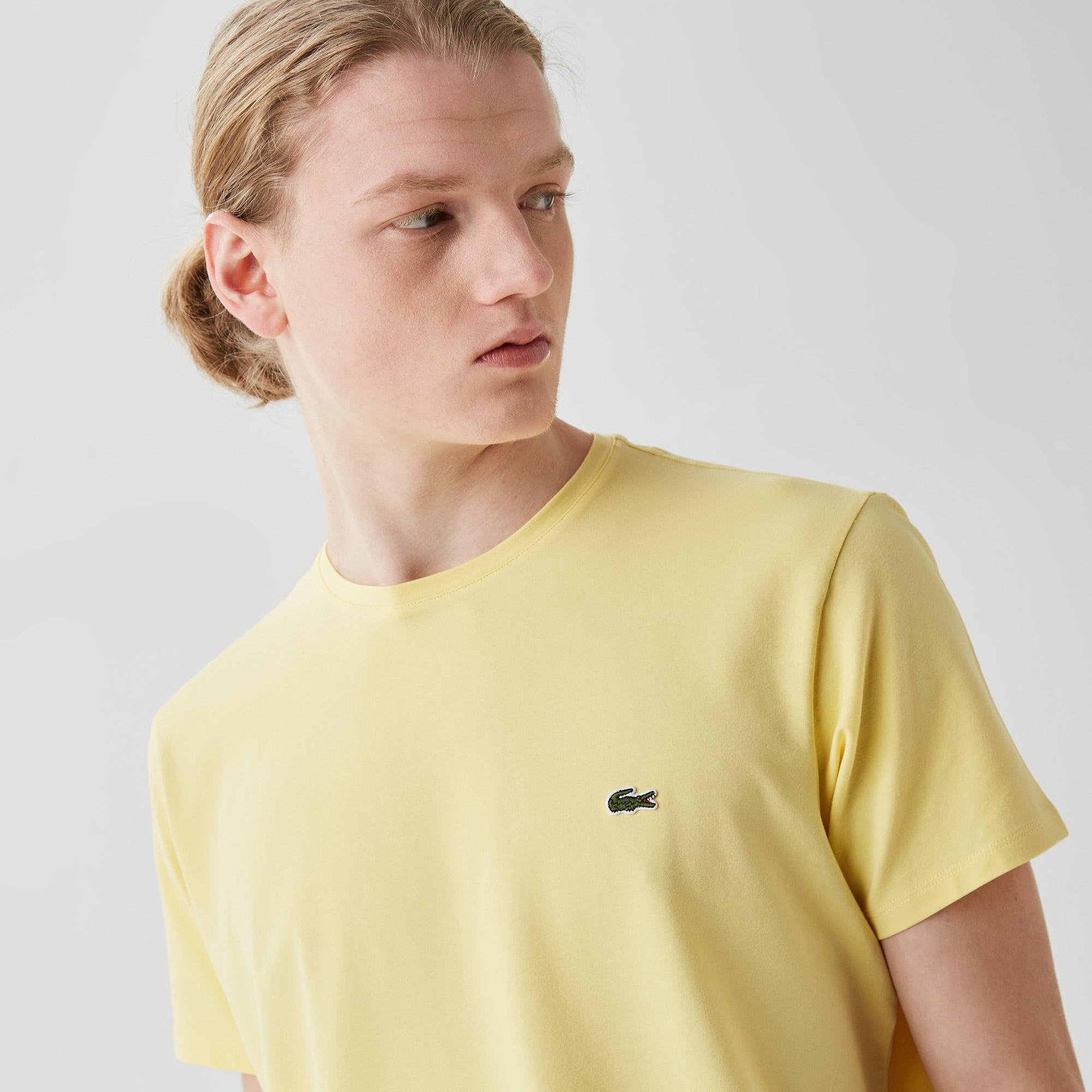 Lacoste Erkek Slim Fit Bisiklet Yaka Sarı T-Shirt. 4