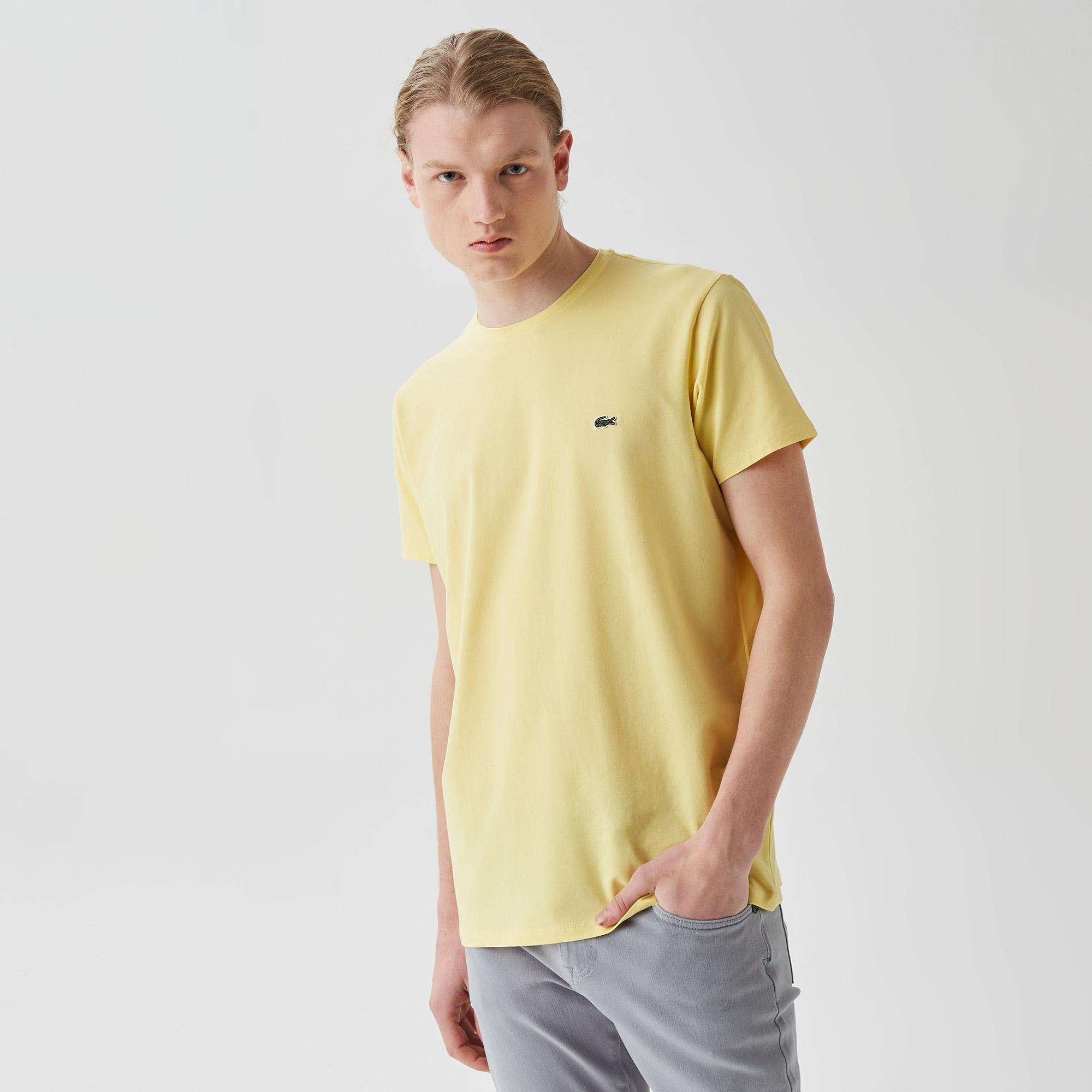 Lacoste Erkek Slim Fit Bisiklet Yaka Sarı T-Shirt. 1