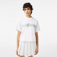 Lacoste damski T-shirt z dżerseju z nadrukiem siatki Oversize001