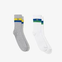 Lacoste Unisex High-Cut Striped Ribbed Cotton Socks Two-PackWAI