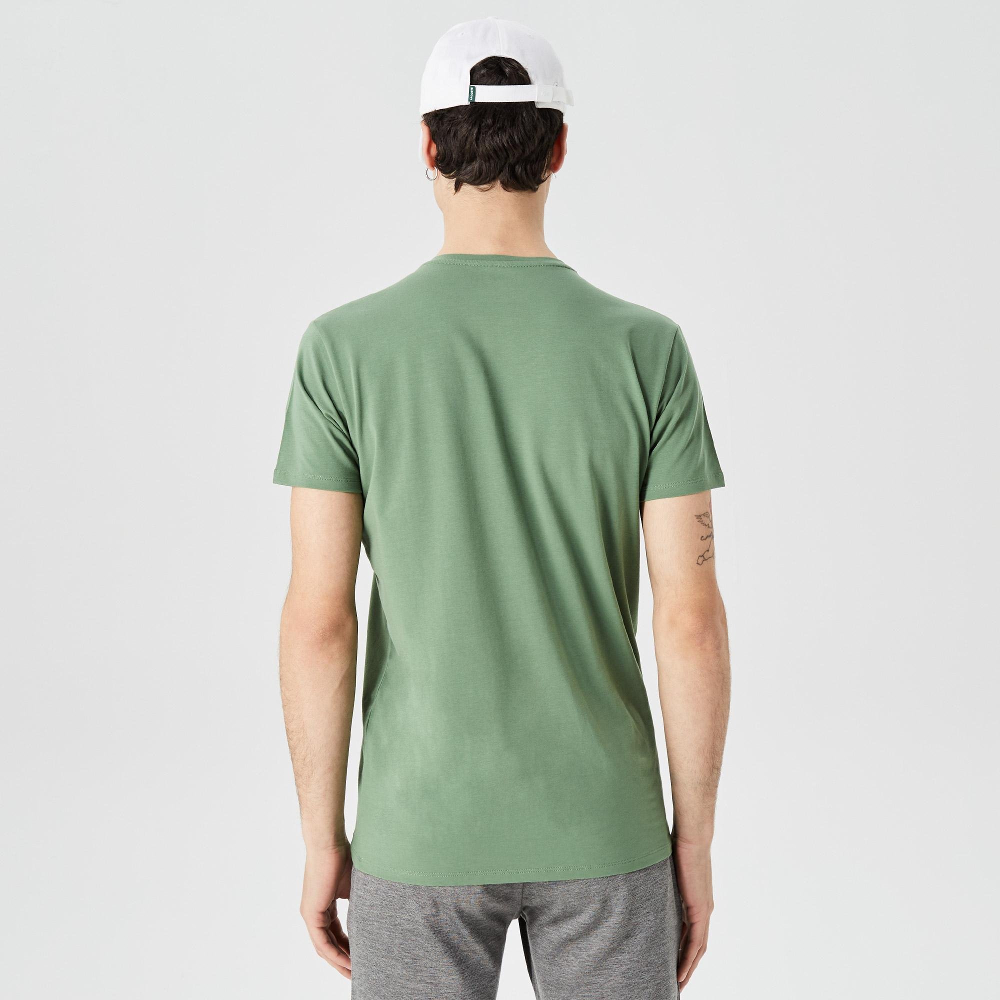 Lacoste Erkek Slim Fit V Yaka Yeşil T-Shirt. 3
