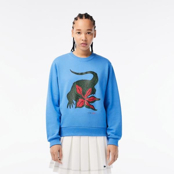 Lacoste Women’s  x Netflix Loose Fit Organic Cotton Fleece Sweatshirt