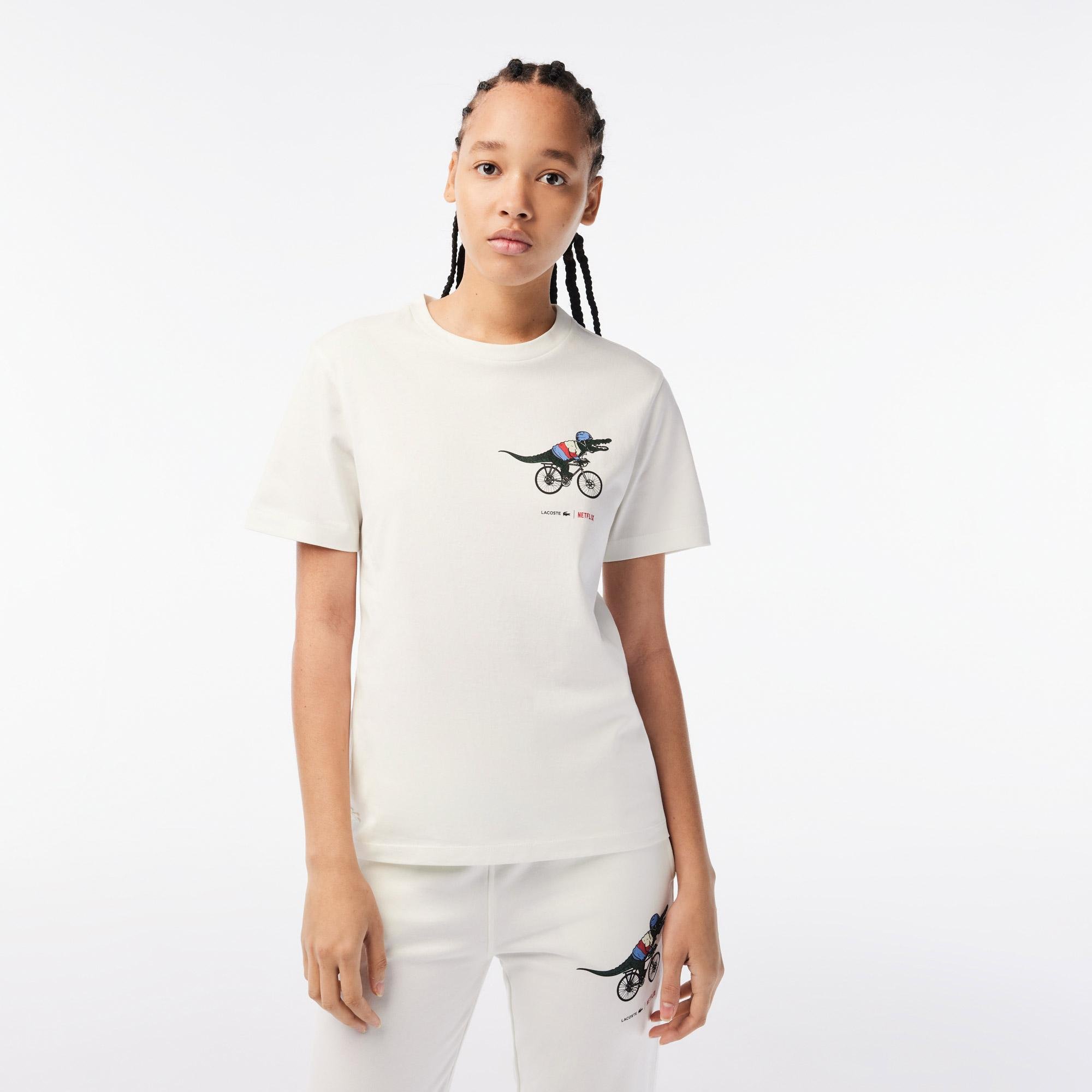 Lacoste damski T-shirt z dżerseju z bawełny organicznej x Netflix