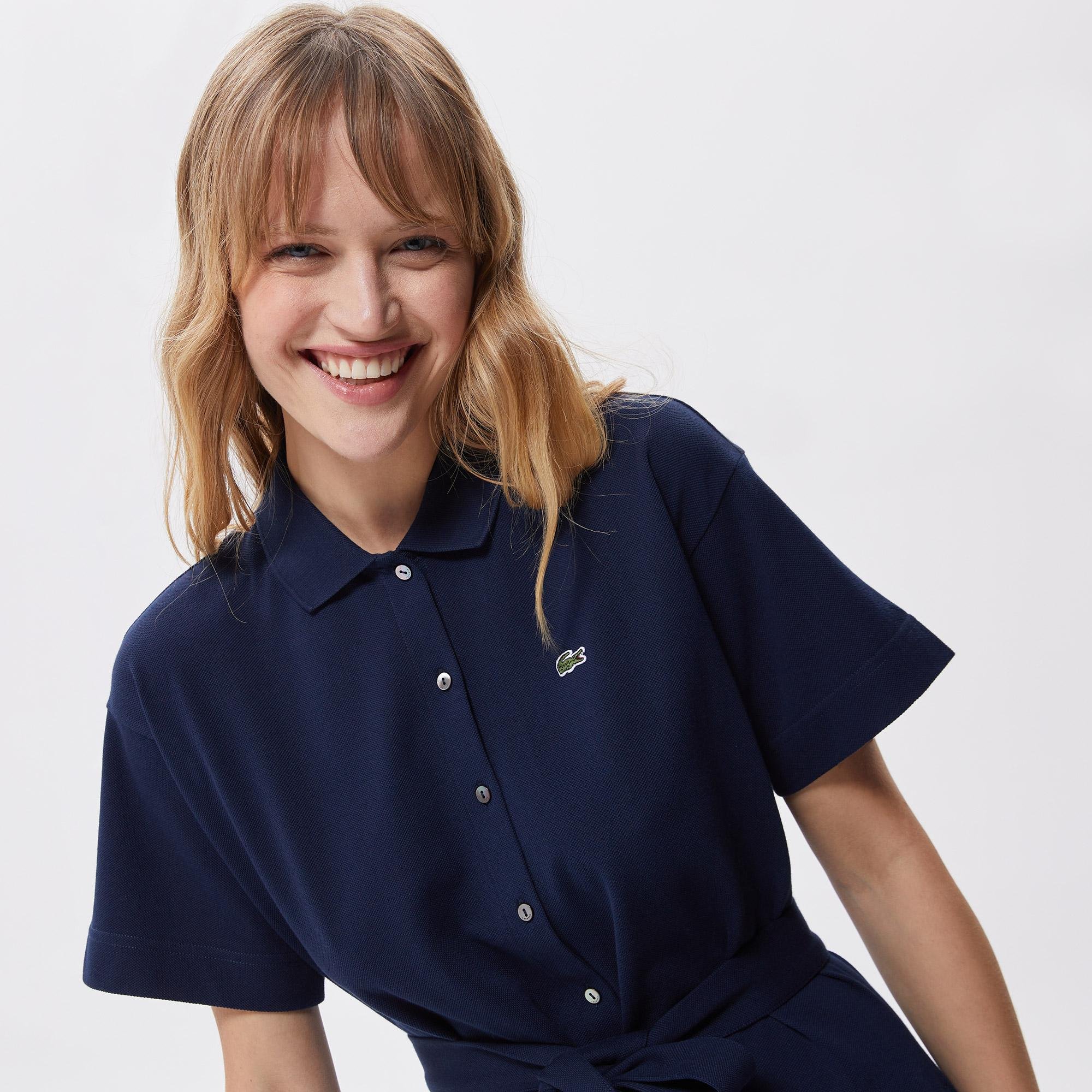Women's Lacoste dress with polo collar in navy blue