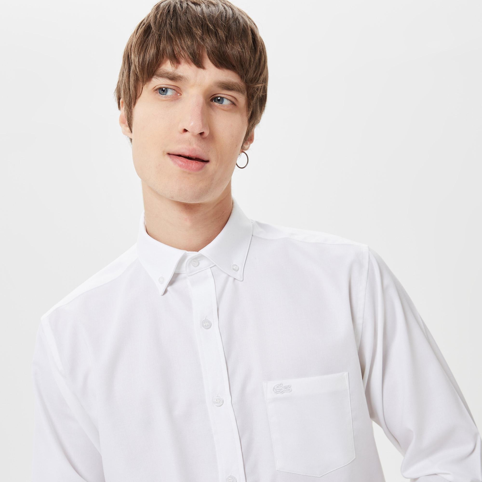 Lacoste Erkek Regular Fit Düğmeli Yaka Beyaz Gömlek. 4