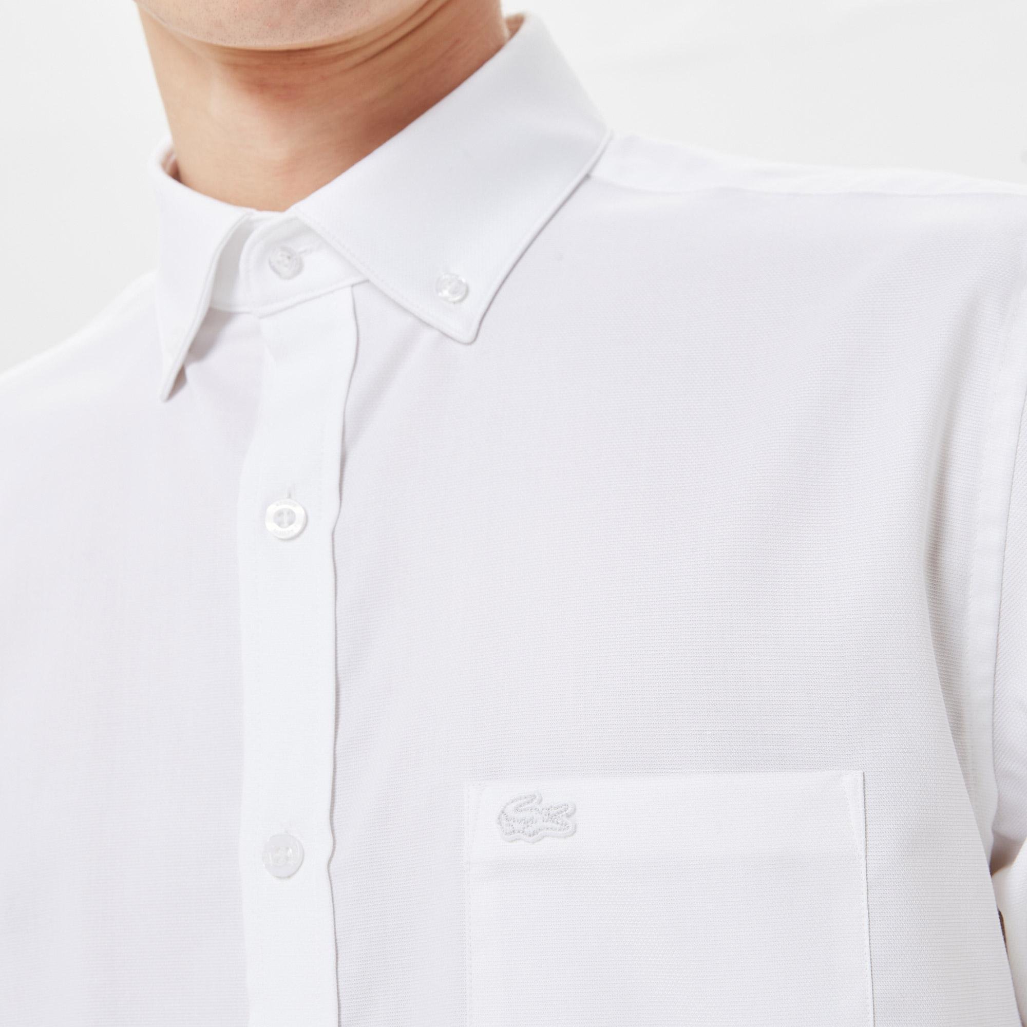 Lacoste Erkek Regular Fit Düğmeli Yaka Beyaz Gömlek. 5
