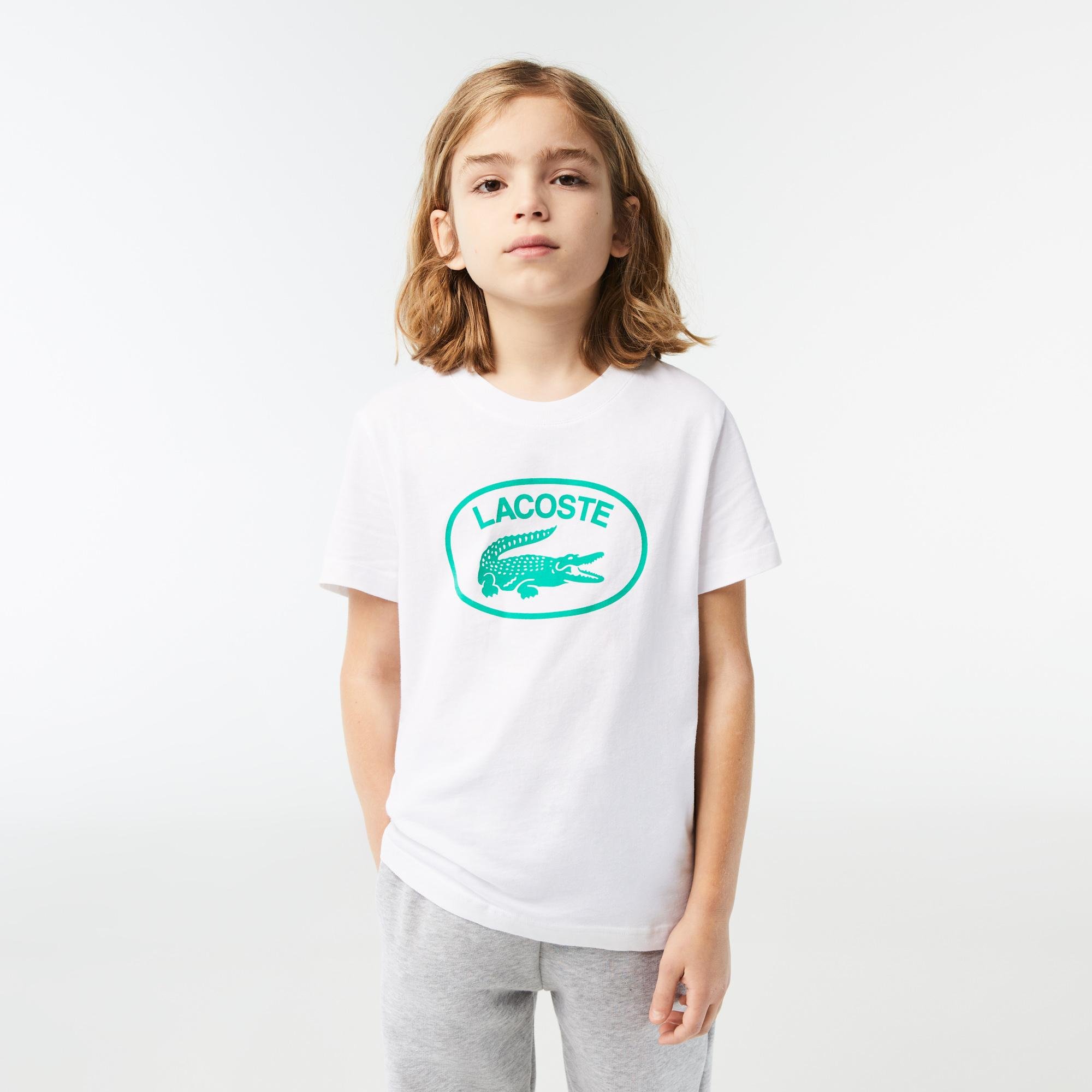 Lacoste Çocuk Bisiklet Yaka Baskılı Beyaz T-Shirt. 3