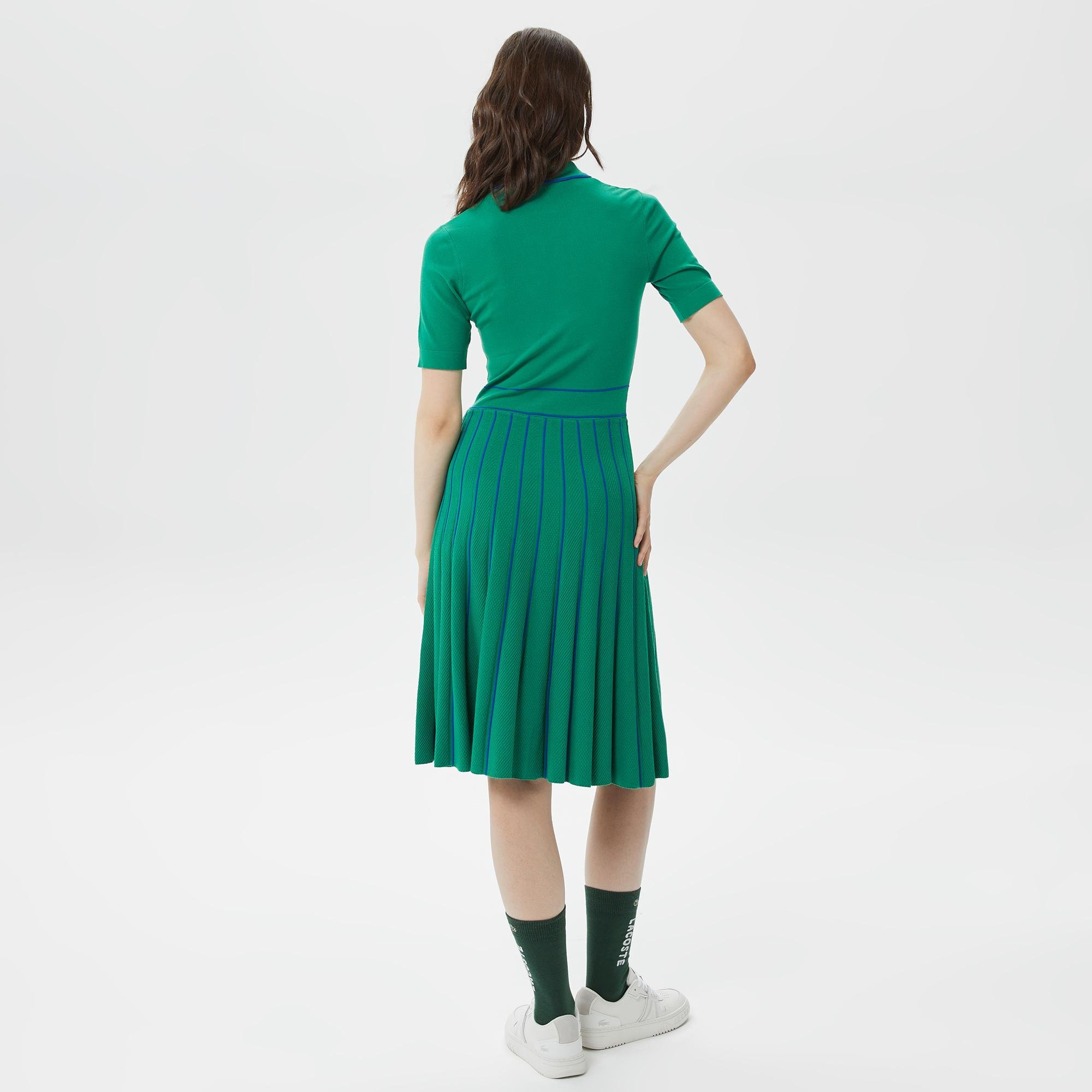 Lacoste Kadın Flare Fit Kısa Kollu Polo Yaka Yeşil Elbise. 2