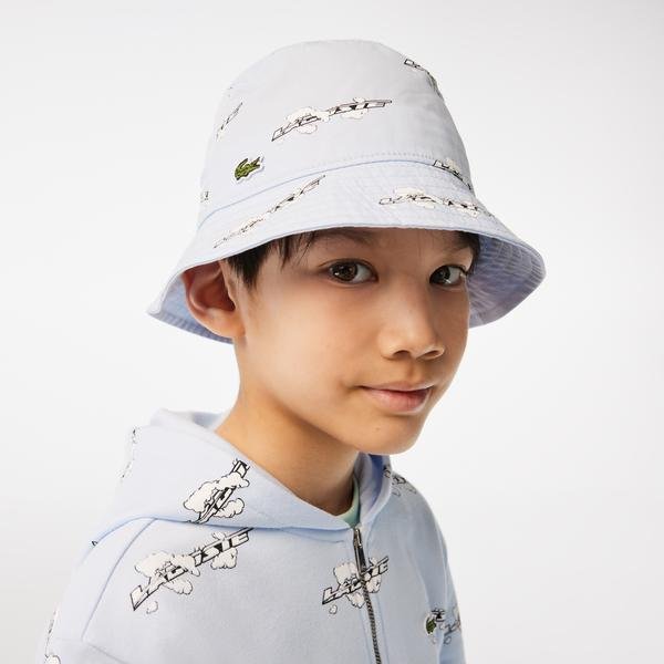 Lacoste dziecięcy kapelusz typu bucket hat z gabardyny z bawełny organicznej z nadrukiem w kontrastowym kolorze