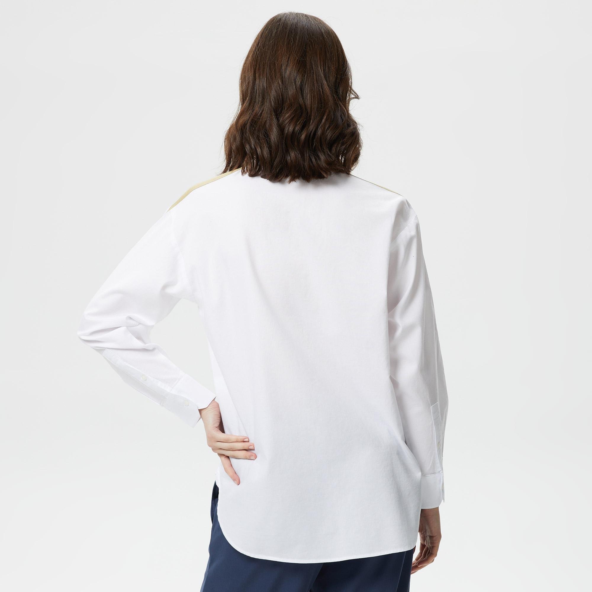 Lacoste Kadın Oversize Renk Bloklu Beyaz Gömlek. 2