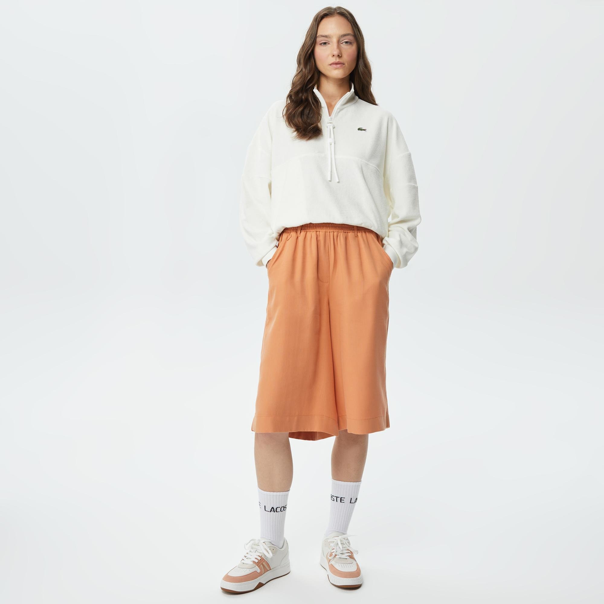 Lacoste Kadın Oversize Yarım Fermuarlı Beyaz Sweatshirt. 3