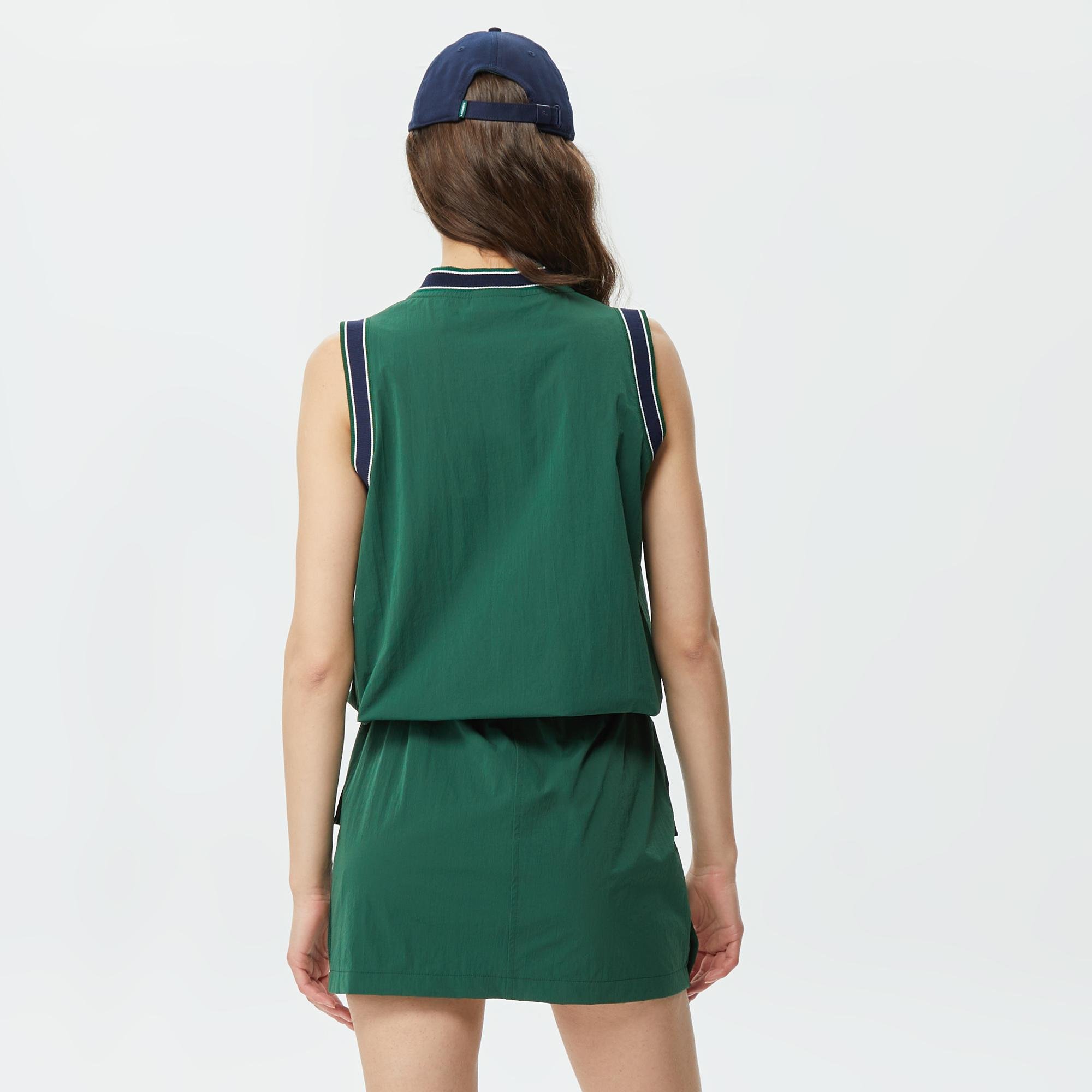 Lacoste Kadın Relaxed Fit V Yaka Renk Bloklu Yeşil Bluz. 2
