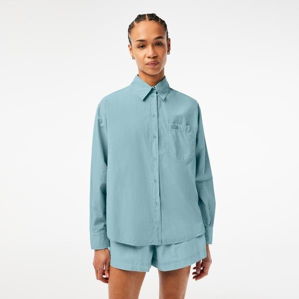 Lacoste Kadın Oversize Mavi Gömlek