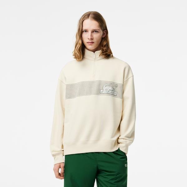 Lacoste Men’s  Zip Neck Loose Fit Organic Cotton Sweatshirt